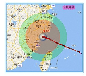 “桑美”台风与假设台风行径图