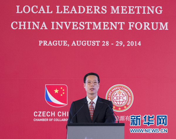 8月28日，国务院副总理张高丽在布拉格出席第二次中国－中东欧国家地方领导人会议并发表讲话。 新华社记者王晔摄
